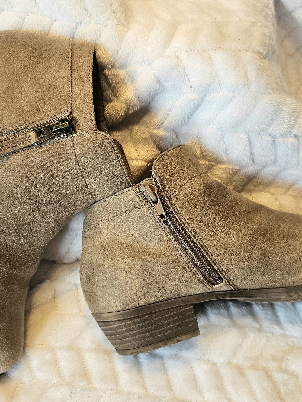 Maurices Women's Suede Ankle Boots in Taupe - Side Zip